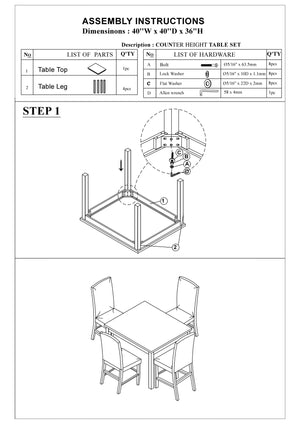 English Elm Modern 5pc Counter Height Dining Set with Faux Marble Top & White Faux Leather Chairs, 40" Square B011P184983