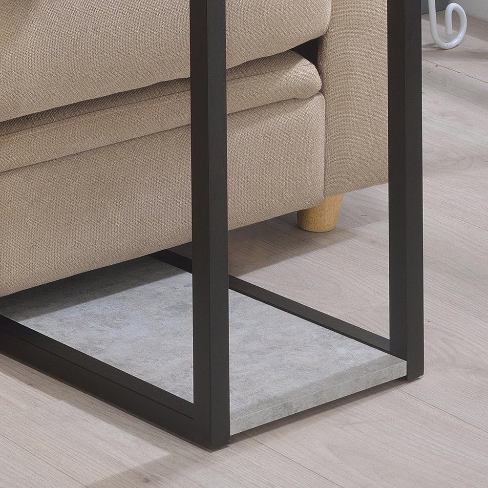 English Elm Cement Modern Snack Table with Faux Concrete Top and Black Metal Frame — Minimalist Industrial Style B062P145587