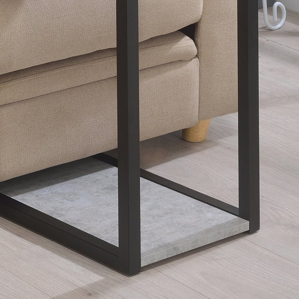 English Elm Cement Modern Snack Table with Faux Concrete Top and Black Metal Frame — Minimalist Industrial Style B062P145587