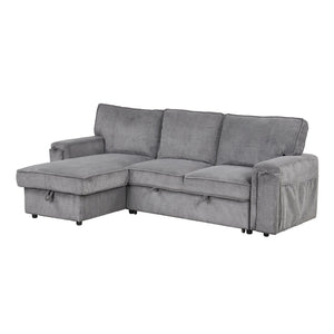 English Elm U_style Sleeper Sectional Sofa with Fold Out Twin Bed Cup Holders and Armrest Pockets Gray WY000372AAE