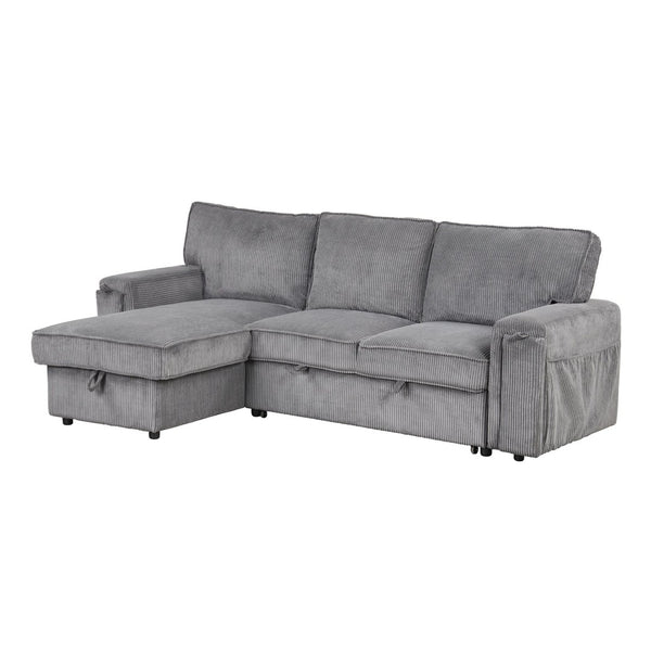 English Elm U_style Sleeper Sectional Sofa with Fold Out Twin Bed Cup Holders and Armrest Pockets Gray WY000372AAE