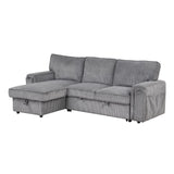 English Elm Upholstery Sleeper Sectional Sofa With Storage Bags and 2 Cup Holders On Arms