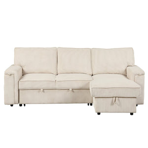 English Elm U_style Sleeper Sectional Sofa with Fold Out Twin Bed Cup Holders and Armrest Pockets Beige WY000372AAA