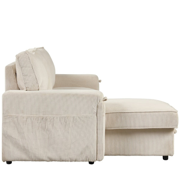 English Elm U_style Sleeper Sectional Sofa with Fold Out Twin Bed Cup Holders and Armrest Pockets Beige WY000372AAA