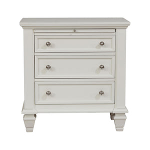 English Elm Cream Cottage 3-Drawer Nightstand with Pull-Out Tray, Sparkling White Finish, Felt-Lined Top Drawer, Silver Hardware (29.75"H x 29"W x 16.5"D) B062P148635