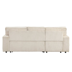 English Elm U_style Sleeper Sectional Sofa with Fold Out Twin Bed Cup Holders and Armrest Pockets Beige WY000372AAA