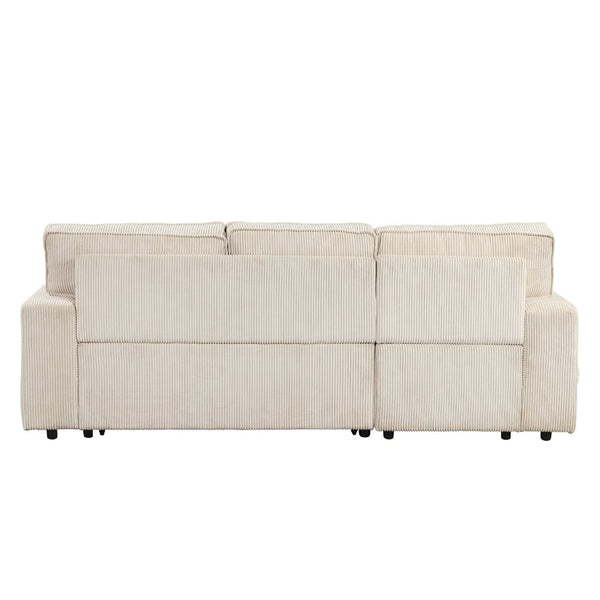 English Elm U_style Sleeper Sectional Sofa with Fold Out Twin Bed Cup Holders and Armrest Pockets Beige WY000372AAA