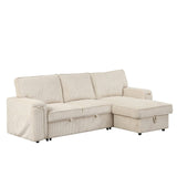 English Elm Upholstery Sleeper Sectional Sofa With Storage Bags and 2 Cup Holders On Arms