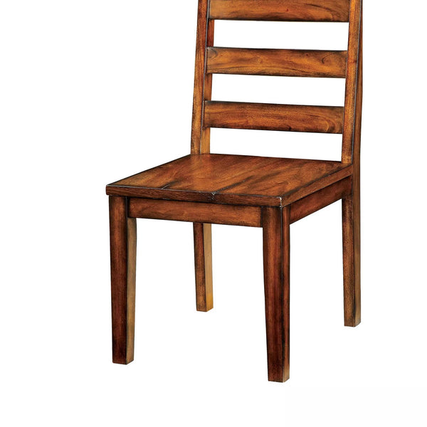 English Elm Tobacco Rustic Oak Ladder Back Dining Chairs Set of 2 — Industrial Solid Wood Slat Side Chairs, 18¼"W B011P148640