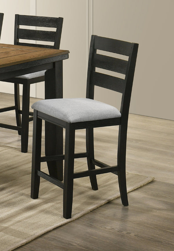 English Elm Contemporary Counter Height Dining Chairs Set of 2 - Charcoal Fabric Upholstered Ladder Back Stools, Wood Frame B011P149007