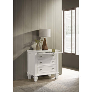 English Elm Cream Cottage 3-Drawer Nightstand with Pull-Out Tray, Sparkling White Finish, Felt-Lined Top Drawer, Silver Hardware (29.75"H x 29"W x 16.5"D) B062P148635