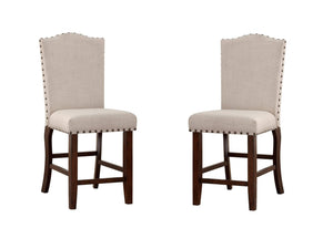English Elm Classic Cream Upholstered Dining Chairs Set of 2 Counter Height Nailhead Trim Solid Wood Legs Comfortably Cushioned B011P148642