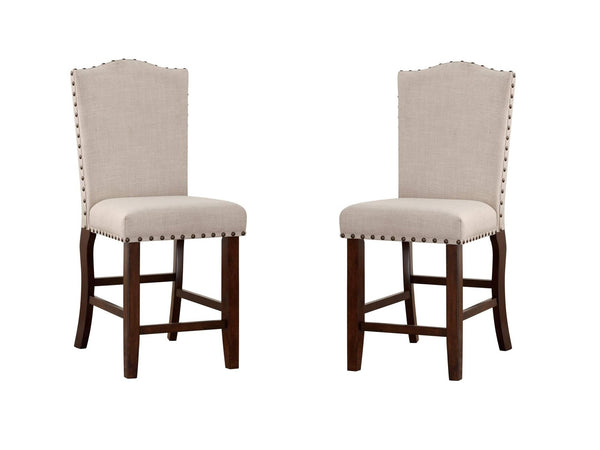 English Elm Classic Cream Upholstered Dining Chairs Set of 2 Counter Height Nailhead Trim Solid Wood Legs Comfortably Cushioned B011P148642