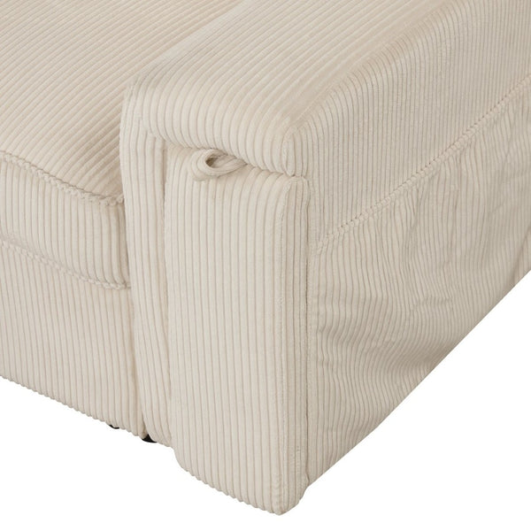 English Elm U_style Sleeper Sectional Sofa with Fold Out Twin Bed Cup Holders and Armrest Pockets Beige WY000372AAA