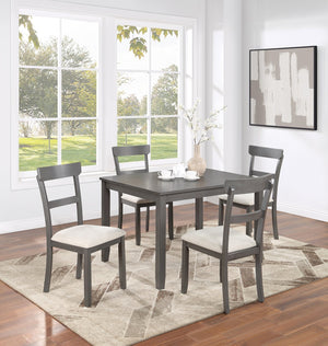English Elm Classic 5-Piece Gray Dining Set for Small Spaces — 48" Wood Table + 4 Ladder-Back Upholstered Chairs B011P149000