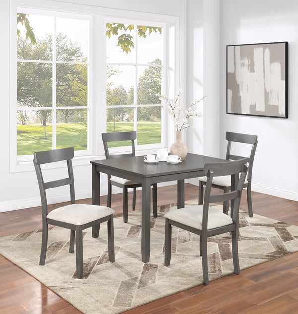 English Elm Classic 5-Piece Gray Dining Set for Small Spaces — 48" Wood Table + 4 Ladder-Back Upholstered Chairs B011P149000