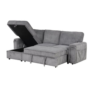 English Elm U_style Sleeper Sectional Sofa with Fold Out Twin Bed Cup Holders and Armrest Pockets Gray WY000372AAE