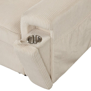 English Elm U_style Sleeper Sectional Sofa with Fold Out Twin Bed Cup Holders and Armrest Pockets Beige WY000372AAA