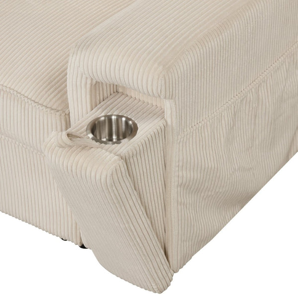 English Elm U_style Sleeper Sectional Sofa with Fold Out Twin Bed Cup Holders and Armrest Pockets Beige WY000372AAA