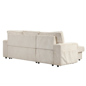 English Elm U_style Sleeper Sectional Sofa with Fold Out Twin Bed Cup Holders and Armrest Pockets Beige WY000372AAA