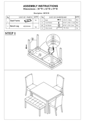 English Elm Classic 5-Piece Dining Set with Faux Marble Top, Tufted Bench & Cushioned Faux Leather Chairs for Cozy Kitchens Espresso 54 L x 42 W x 14 H B011P148645