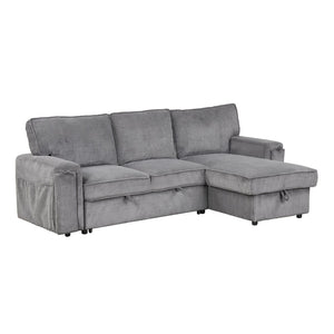English Elm U_style Sleeper Sectional Sofa with Fold Out Twin Bed Cup Holders and Armrest Pockets Gray WY000372AAE