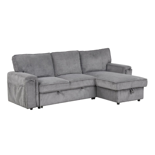 English Elm U_style Sleeper Sectional Sofa with Fold Out Twin Bed Cup Holders and Armrest Pockets Gray WY000372AAE