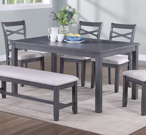 English Elm Dining Set Six Piece Rubberwood Table Cross-back Chairs Bench Two-toned Gray B011S00661