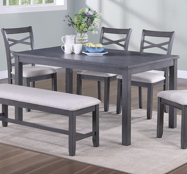 English Elm Dining Set Six Piece Rubberwood Table Cross-back Chairs Bench Two-toned Gray B011S00661