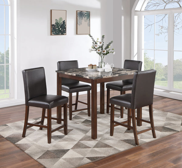 English Elm Classic 5-Piece Dining Set with Faux Marble Top, Tufted Bench & Cushioned Faux Leather Chairs for Cozy Kitchens Espresso 46 L x 46 W x 15 H B011P148646