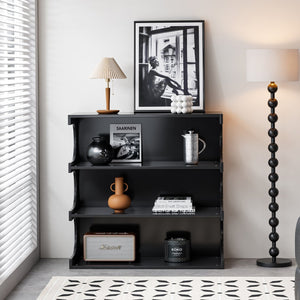 English Elm Multifunctional 4-Tier Bookshelf & Coffee Table – Modern Minimalist Living Room Organizer with Display and Storage Black W1801137469