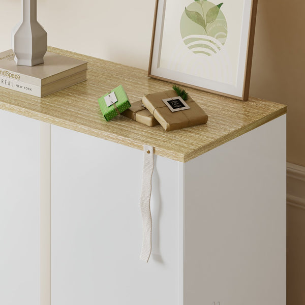 English Elm Cat Litter Box Enclosure Rubberwood with Sisal Scratch Pad, Storage Drawers, Anti‑Tip, Mid‑Century Style W1801137449