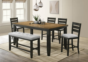 English Elm Contemporary Solid Wood Counter Height Dining Set with Extendable Table and Tufted Bench B011S00794