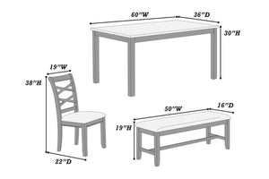 English Elm Dining Set Six Piece Rubberwood Table Cross-back Chairs Bench Two-toned Gray B011S00661