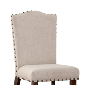 English Elm Classic Cream Upholstered Dining Chairs Set of 2 Counter Height Nailhead Trim Solid Wood Legs Comfortably Cushioned B011P148642