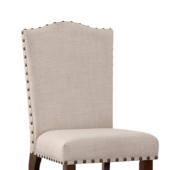 English Elm Classic Cream Upholstered Dining Chairs Set of 2 Counter Height Nailhead Trim Solid Wood Legs Comfortably Cushioned B011P148642