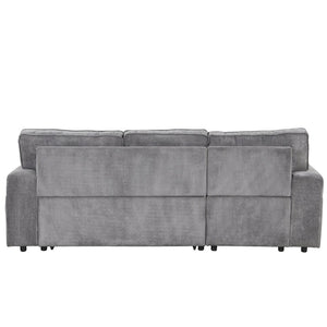 English Elm U_style Sleeper Sectional Sofa with Fold Out Twin Bed Cup Holders and Armrest Pockets Gray WY000372AAE