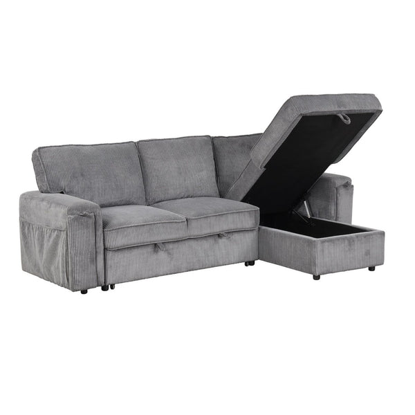 English Elm U_style Sleeper Sectional Sofa with Fold Out Twin Bed Cup Holders and Armrest Pockets Gray WY000372AAE