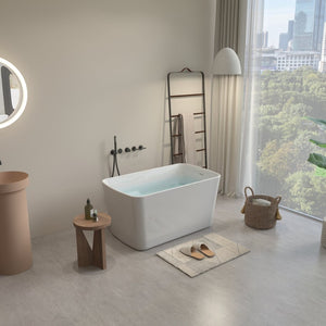 English Elm 49'' Acrylic Freestanding Soaking Tub Square Japanese Sit-in Design Glossy White Bath W1573P412328