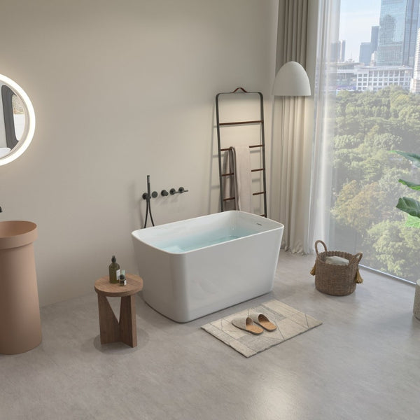 English Elm 49'' Acrylic Freestanding Soaking Tub Square Japanese Sit-in Design Glossy White Bath W1573P412328