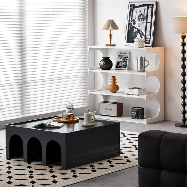 English Elm Multifunctional 4-Tier Bookshelf & Coffee Table – Modern Minimalist Living Room Organizer with Display and Storage White W1801137471