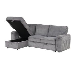 English Elm U_style Sleeper Sectional Sofa with Fold Out Twin Bed Cup Holders and Armrest Pockets Gray WY000372AAE