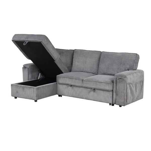 English Elm U_style Sleeper Sectional Sofa with Fold Out Twin Bed Cup Holders and Armrest Pockets Gray WY000372AAE