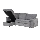 English Elm Upholstery Sleeper Sectional Sofa With Storage Bags and 2 Cup Holders On Arms