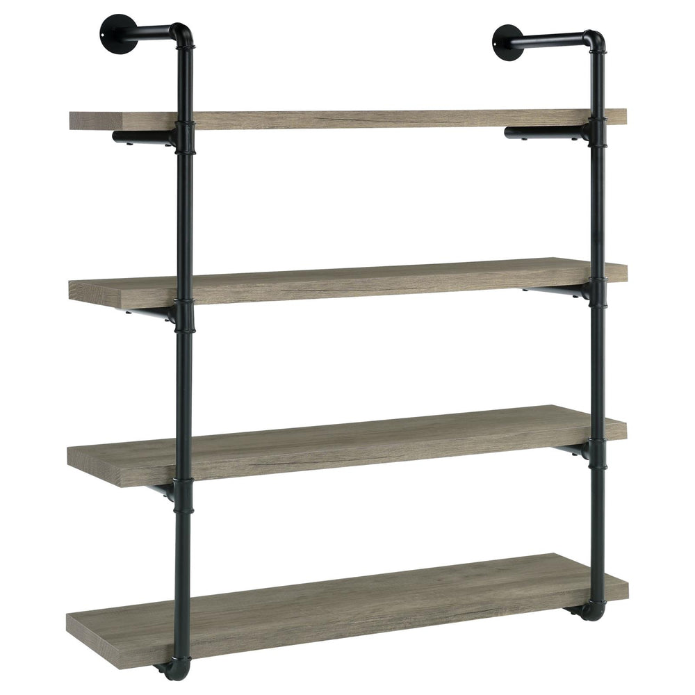 English Elm Black Black and Grey Driftwood 4-tier Wall Shelf Industrial Pipe Frame Rustic Cabin Display Decor B062P149095