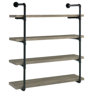 English Elm Black Black and Grey Driftwood 4-tier Wall Shelf Industrial Pipe Frame Rustic Cabin Display Decor B062P149095