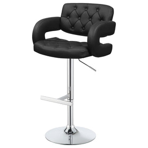 English Elm Black Tufted Adjustable Bar Stool with Chrome Base, Armrests, Faux Leather Seat, 300 lb Capacity B062P149093