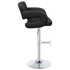English Elm Black Tufted Adjustable Bar Stool with Chrome Base, Armrests, Faux Leather Seat, 300 lb Capacity B062P149093