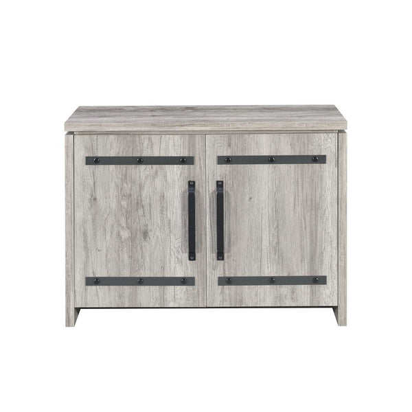 English Elm Grey Grey Driftwood 2-door Accent Cabinet with Antique Bronze Accents, 4 Shelves, Rustic Storage Elegance B062P149091