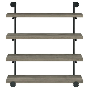 English Elm Black Black and Grey Driftwood 4-tier Wall Shelf Industrial Pipe Frame Rustic Cabin Display Decor B062P149095